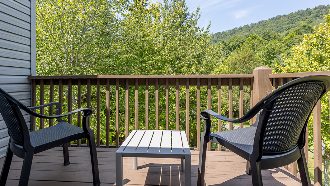 A photo of a deck of an Eagle Trace condo at Massanutten Resort